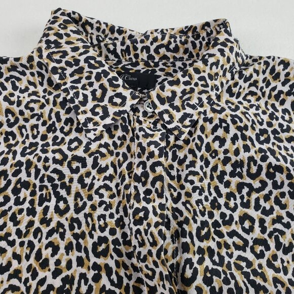 J Crew 100% Silk Leopard Blouse Womens 6 Black Long Sleeve Button Up Collar Top - Picture 2 of 11